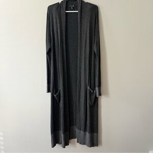 Eileen Fisher Women’s Floor Length Stretchy Gray Black Striped Cardigan Size XL